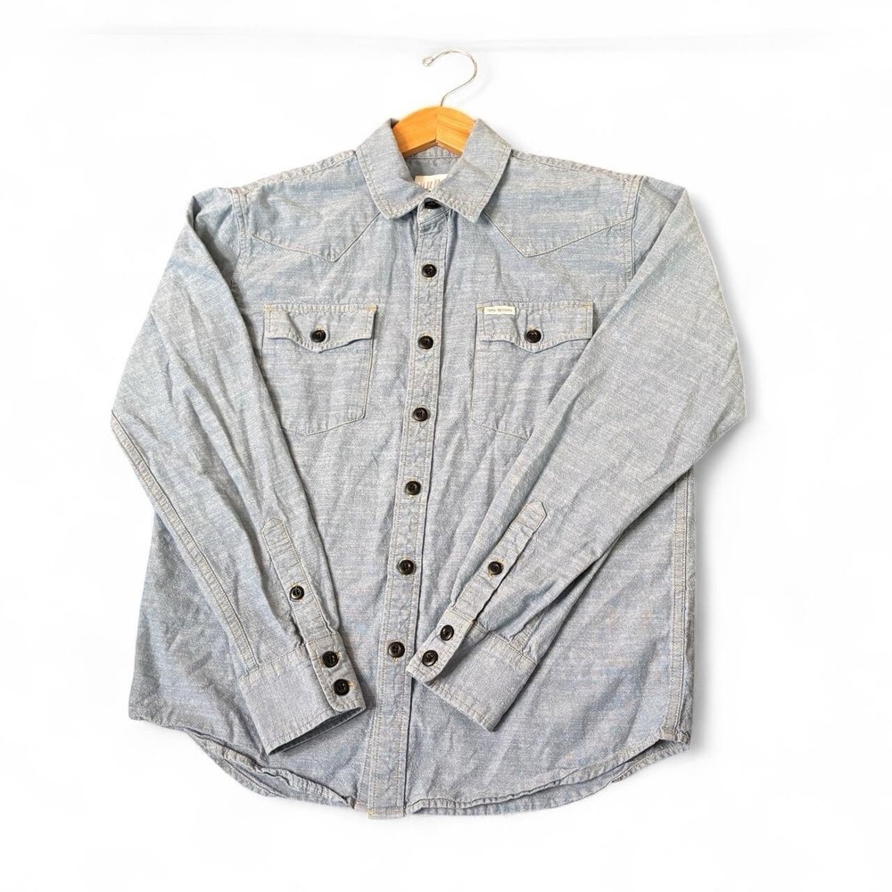 Topo Designs Men Size M ShirtGorpcore Blue Western Chambray Long Sleeve Button
